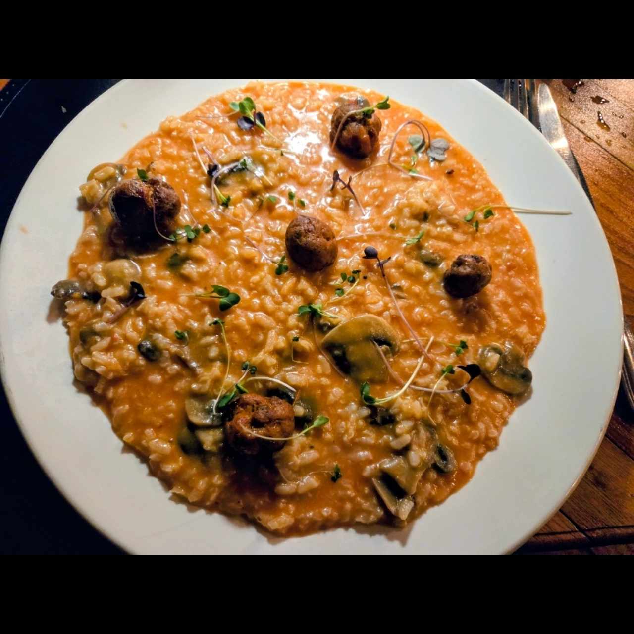 Rissoto con chorizo y hongos. Especial del día 