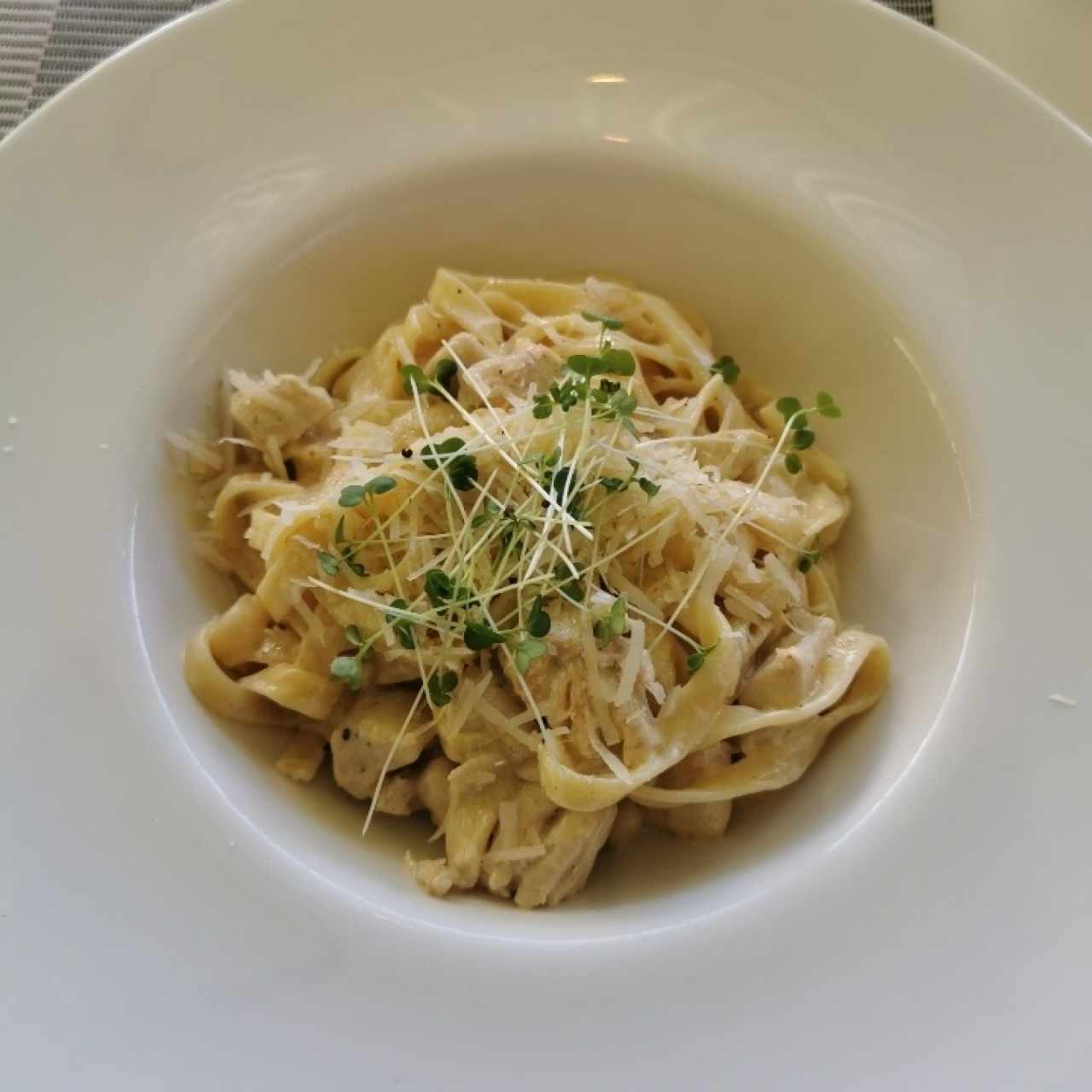 Pasta Lérida de pollo con salsa blanca
