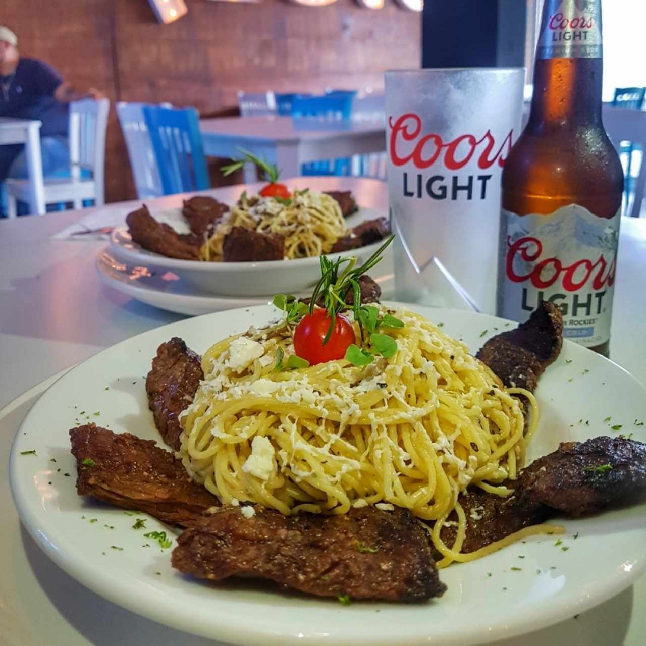 pasta al olio con entraña