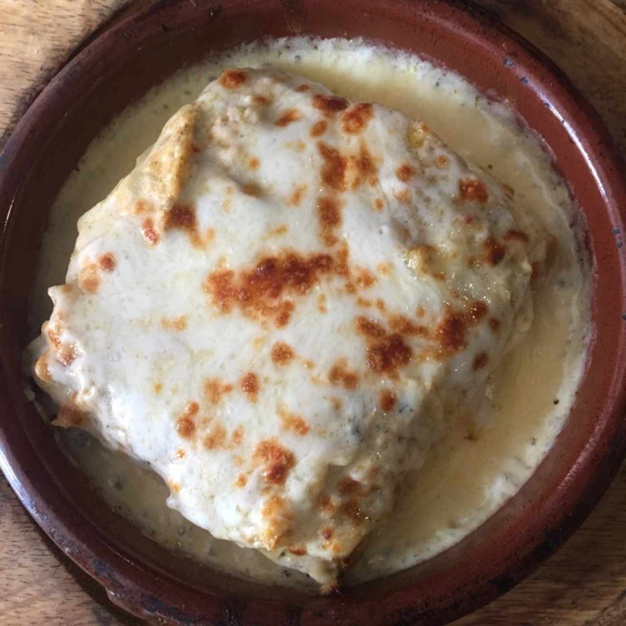 Lasaña de pollo en salsa blanca gratinada
