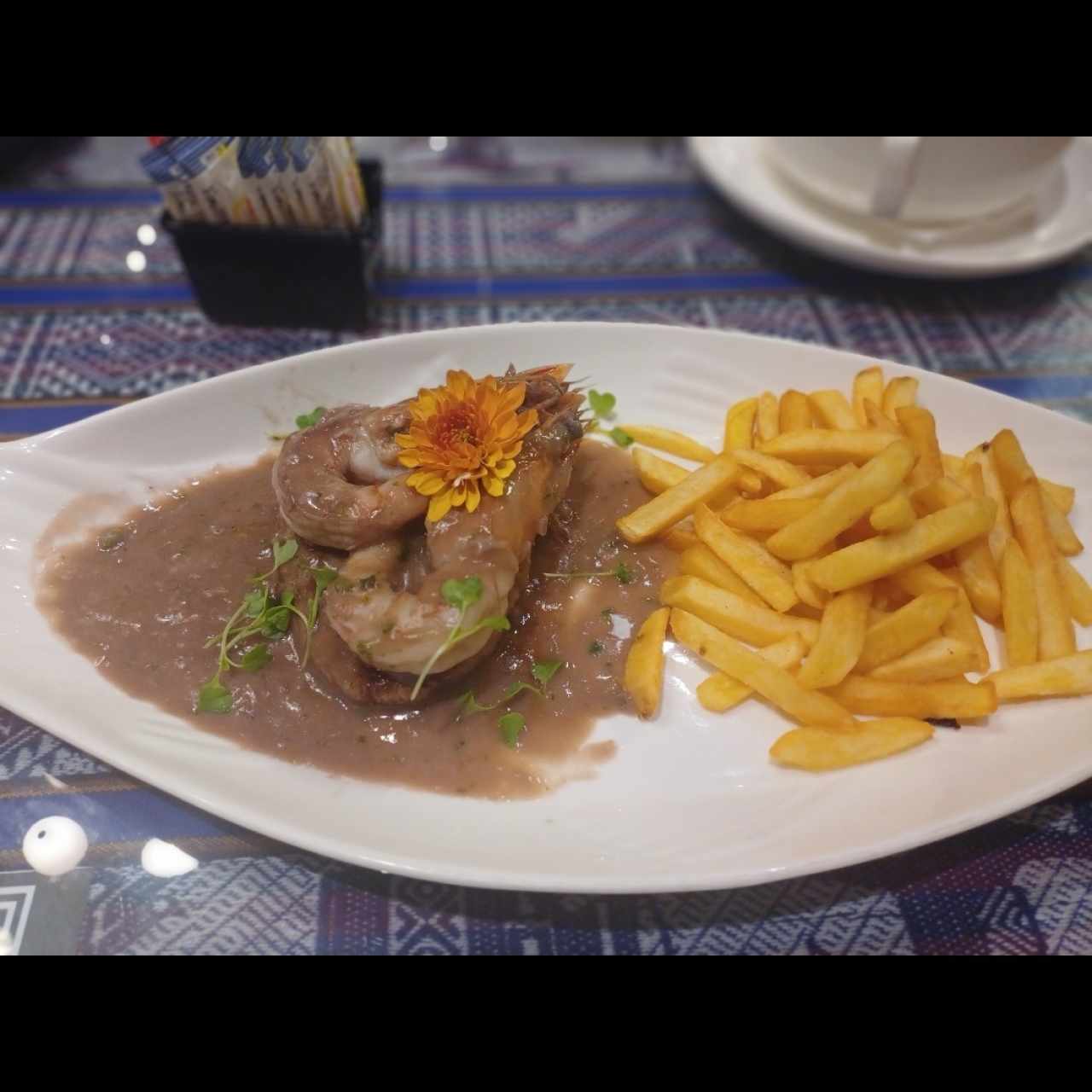 Filete con Langostinos