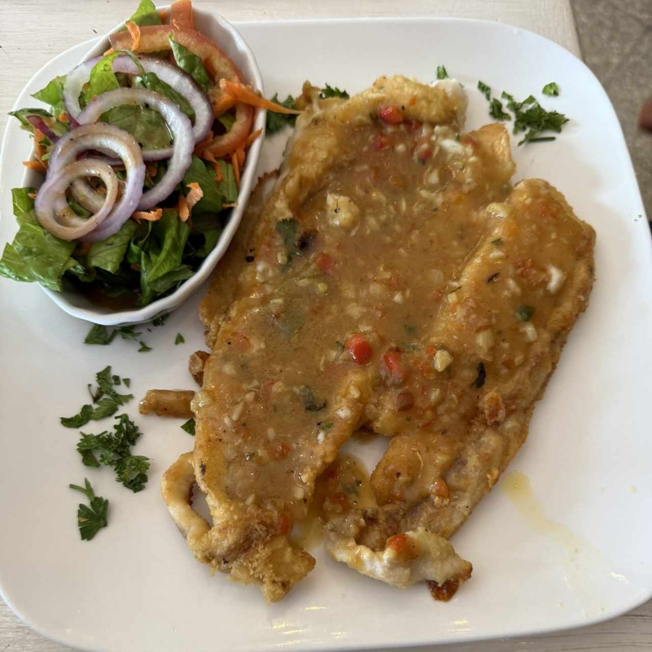 Corvina al ajillo 
