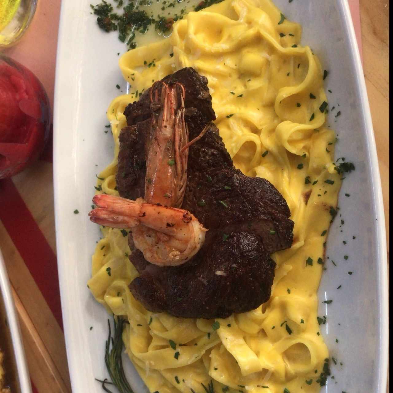 Fetuccini Huaicaina con Culotte y Camaron 
