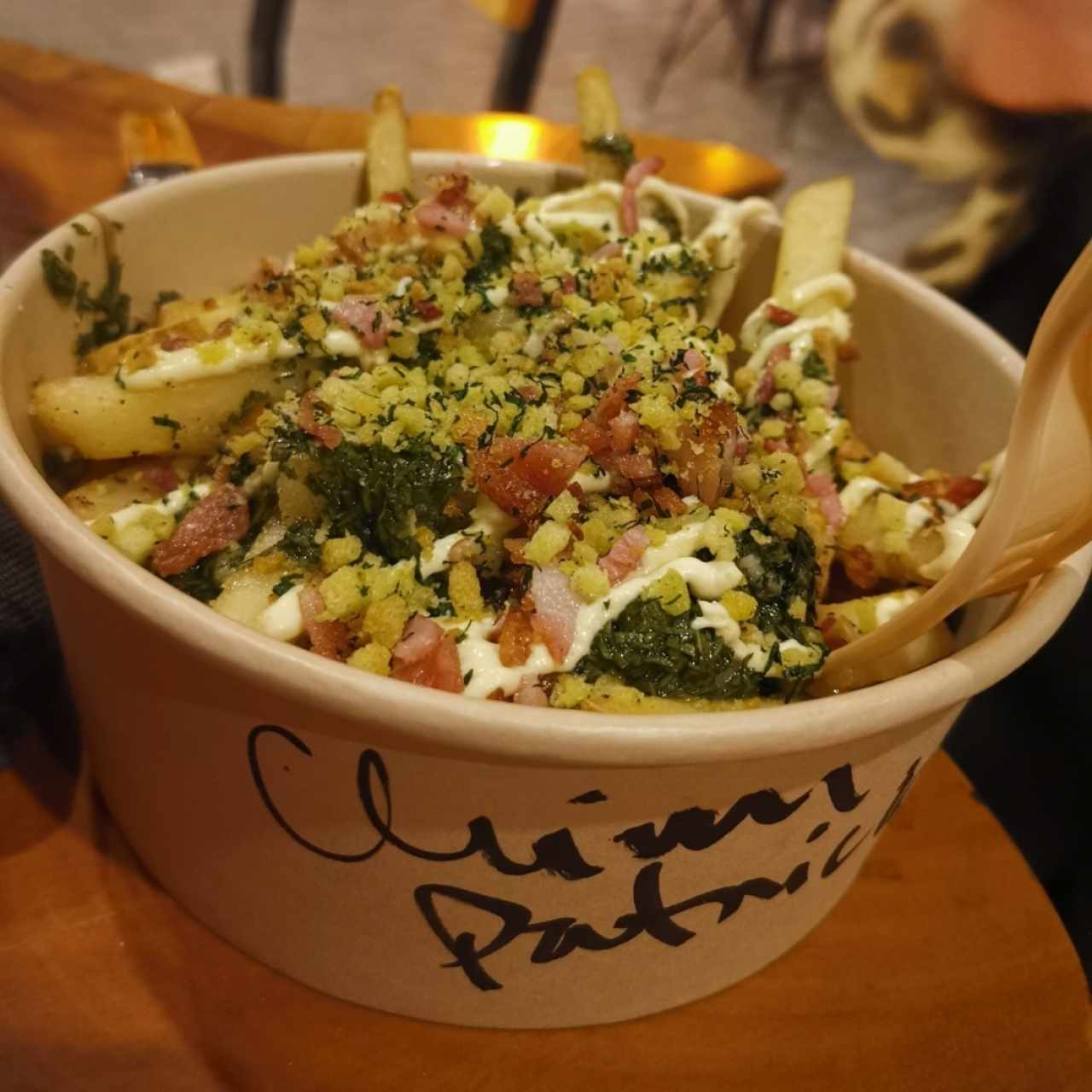 Papas con Chimichurri y Tocino