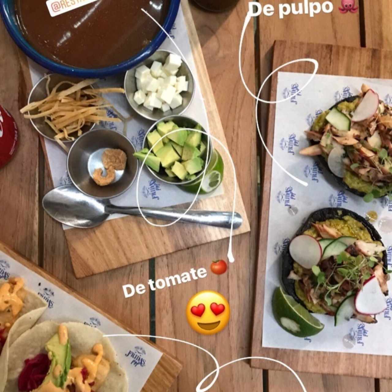Tacos de pulpo y tacos de pescado 