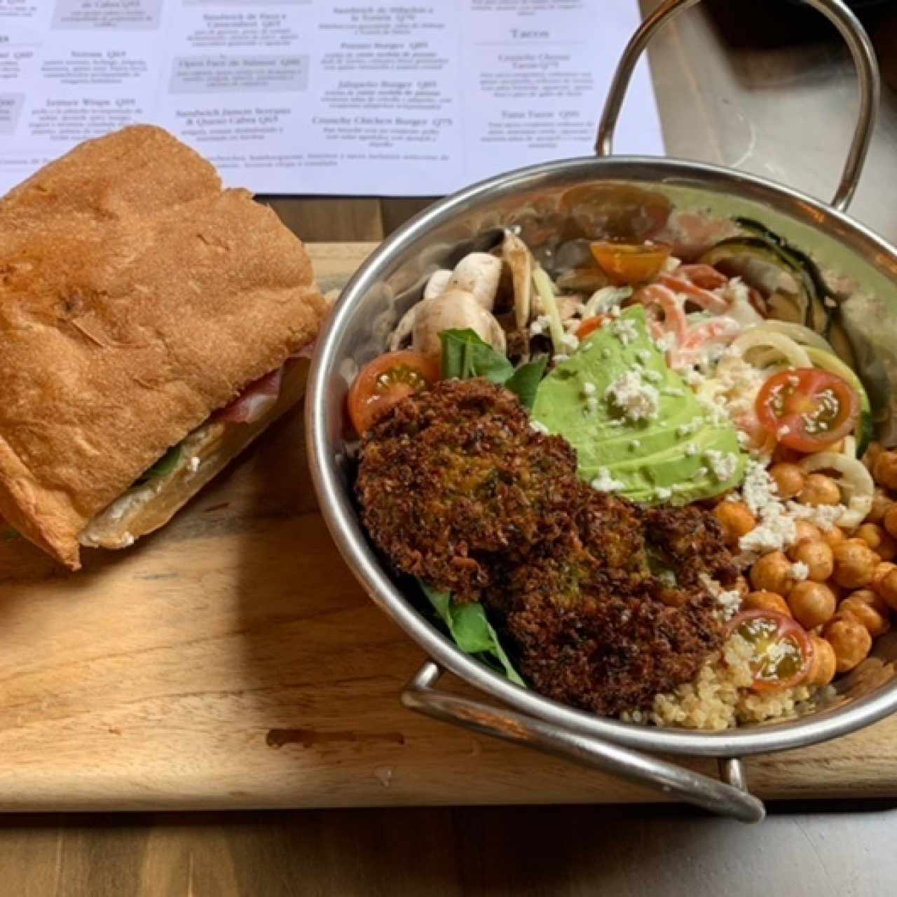 1/2 Quinoa & Falafel Bowl+ 1/2 Sandwich Jamón Serrano & Queso Cabra