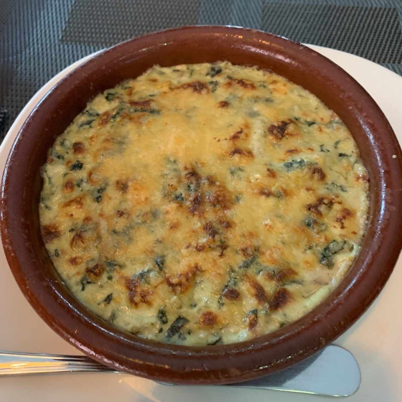 Gratín Espinaca y Alcachofa con Queso Azul