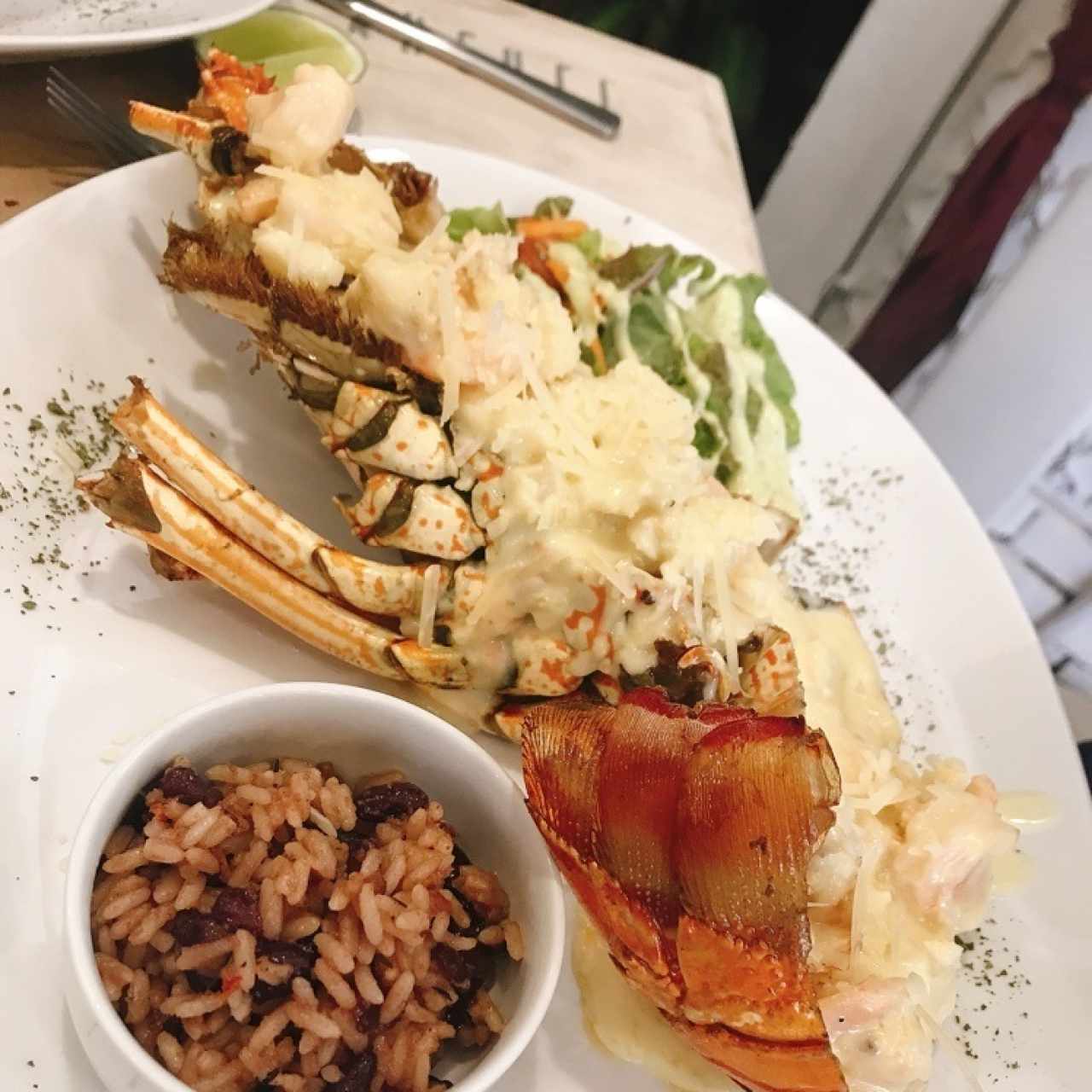 1/2 langosta con camarones