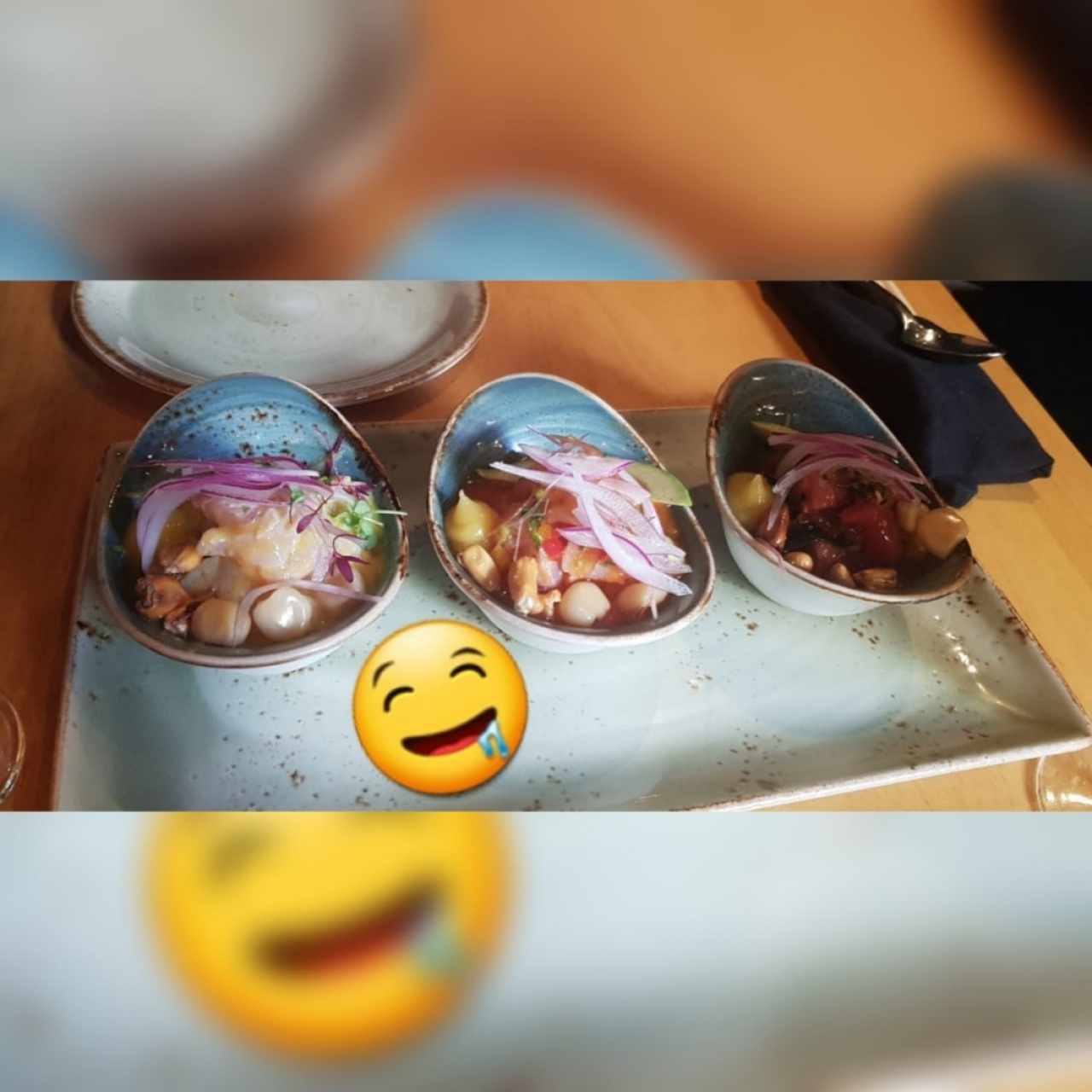 degustación de ceviches (tigre nikkei, dos ajies picante y tokiolimeño) 