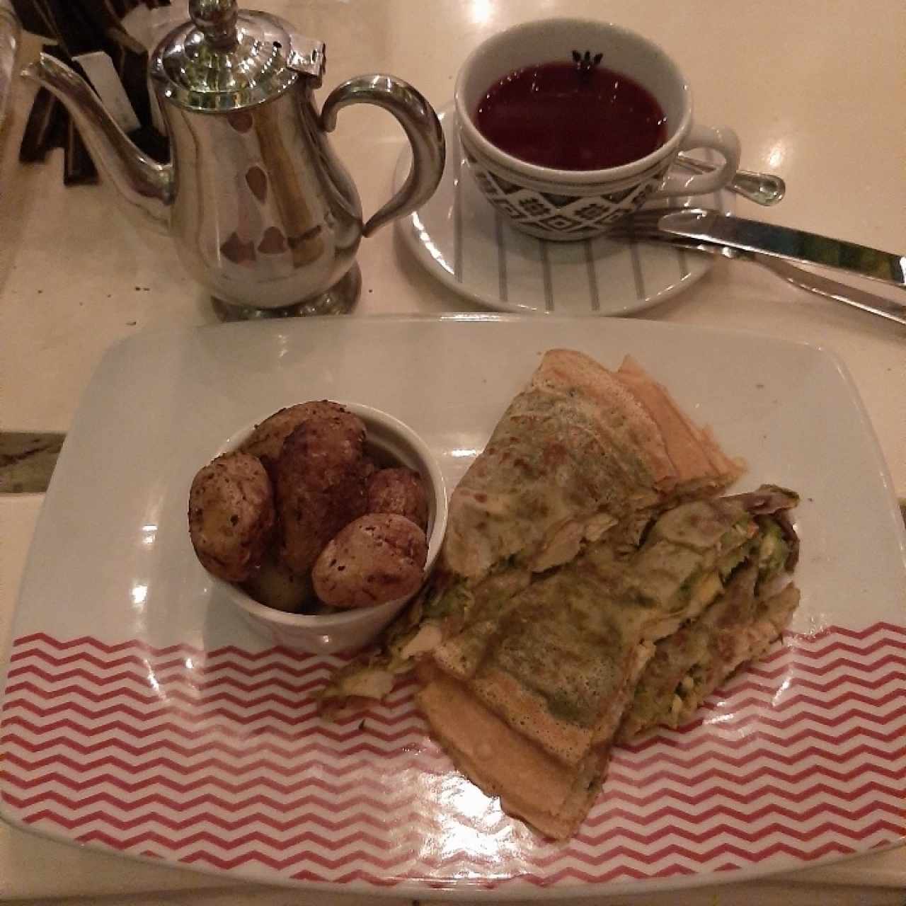 Crépe San Ángel y té Bora Bora