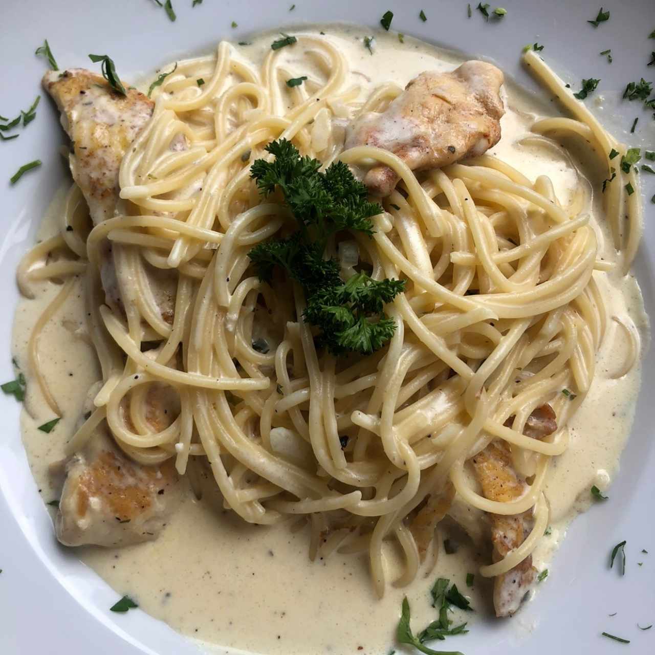 SPAGHETTI ALFREDO CON POLLO