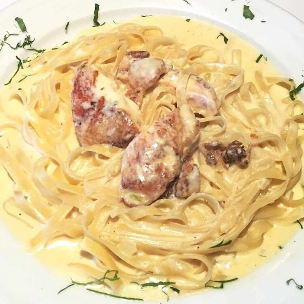 SPAGHETTI ALFREDO CON POLLO