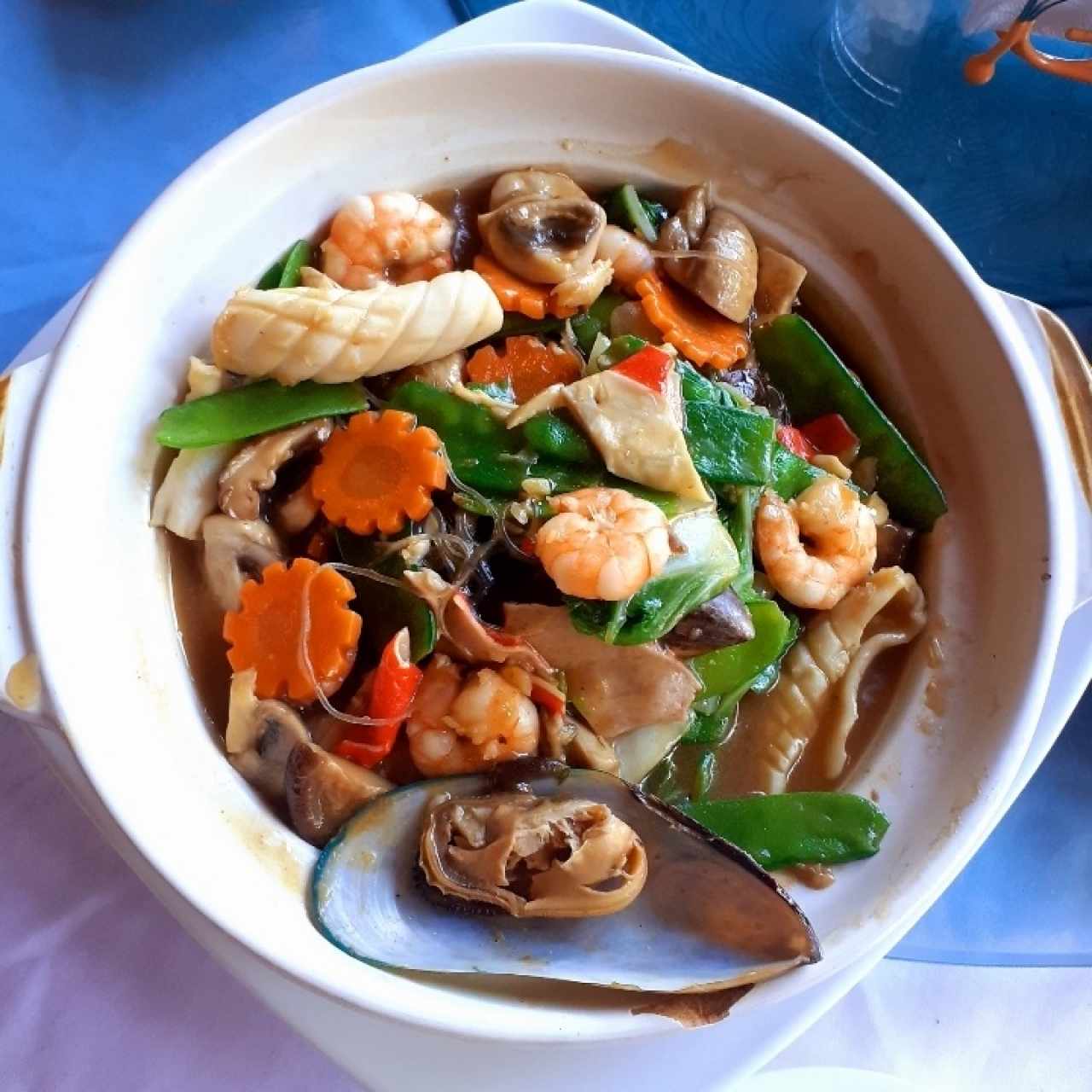 Fideos de Arroz con mariscos