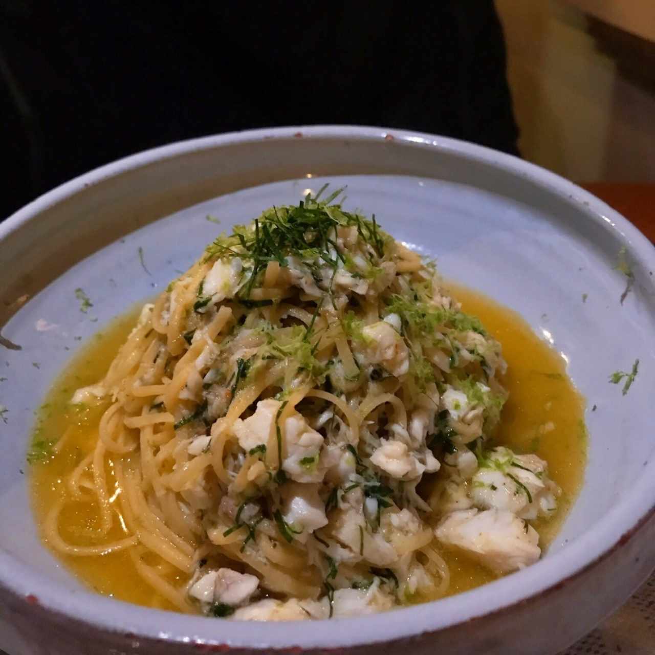 Tagliolini con robalo picante