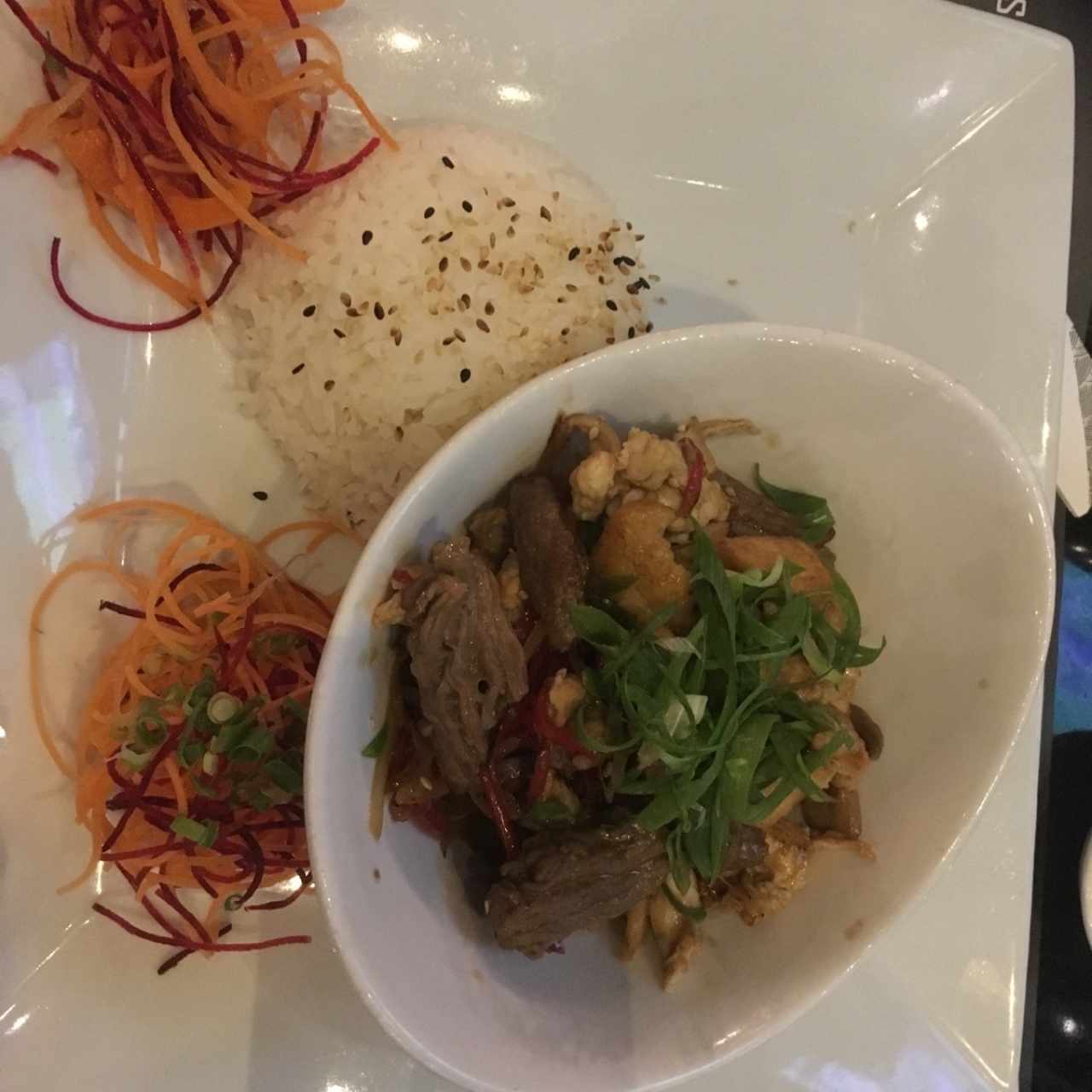Pollo y filete en salsa de ostras