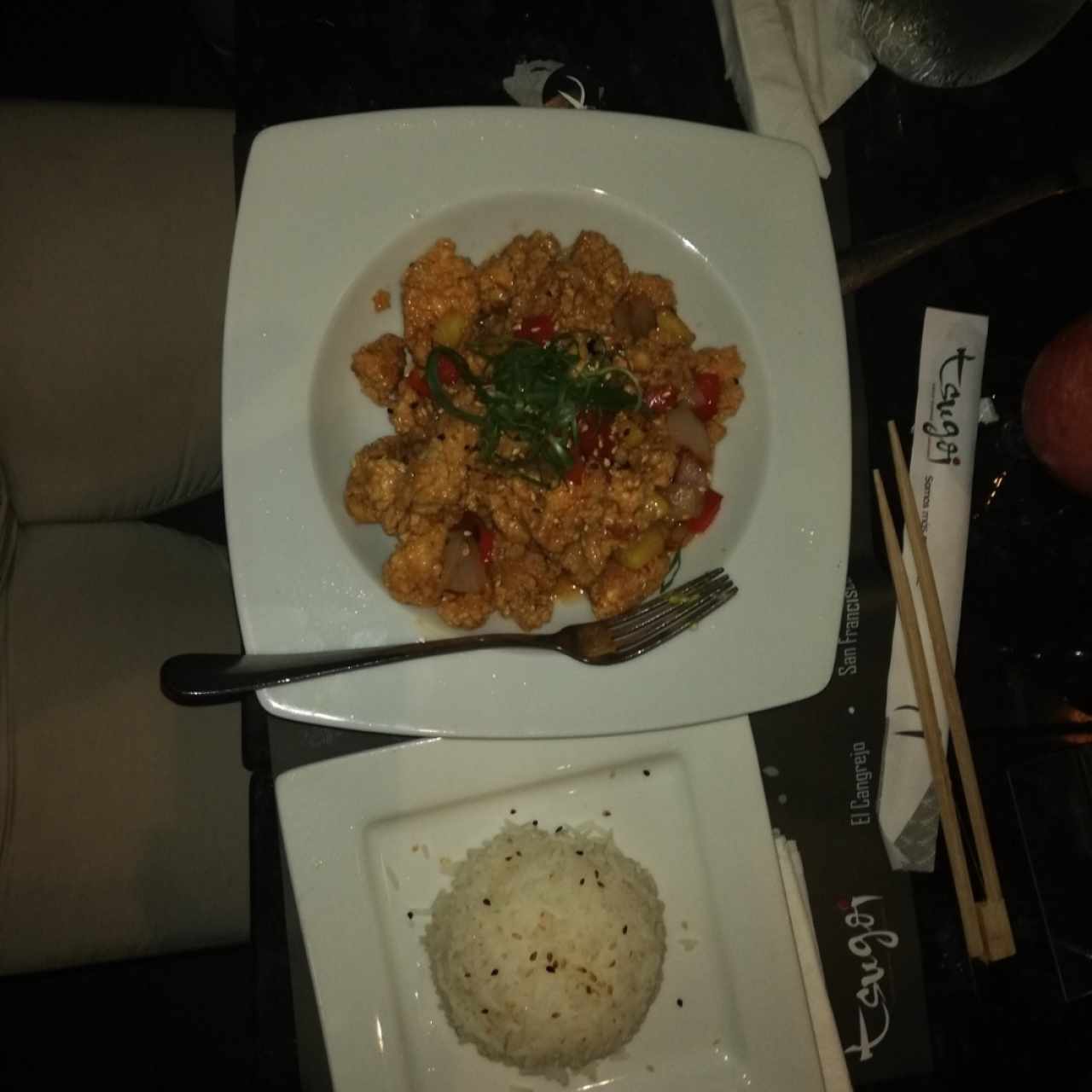pollo agridulce con arroz jazmin