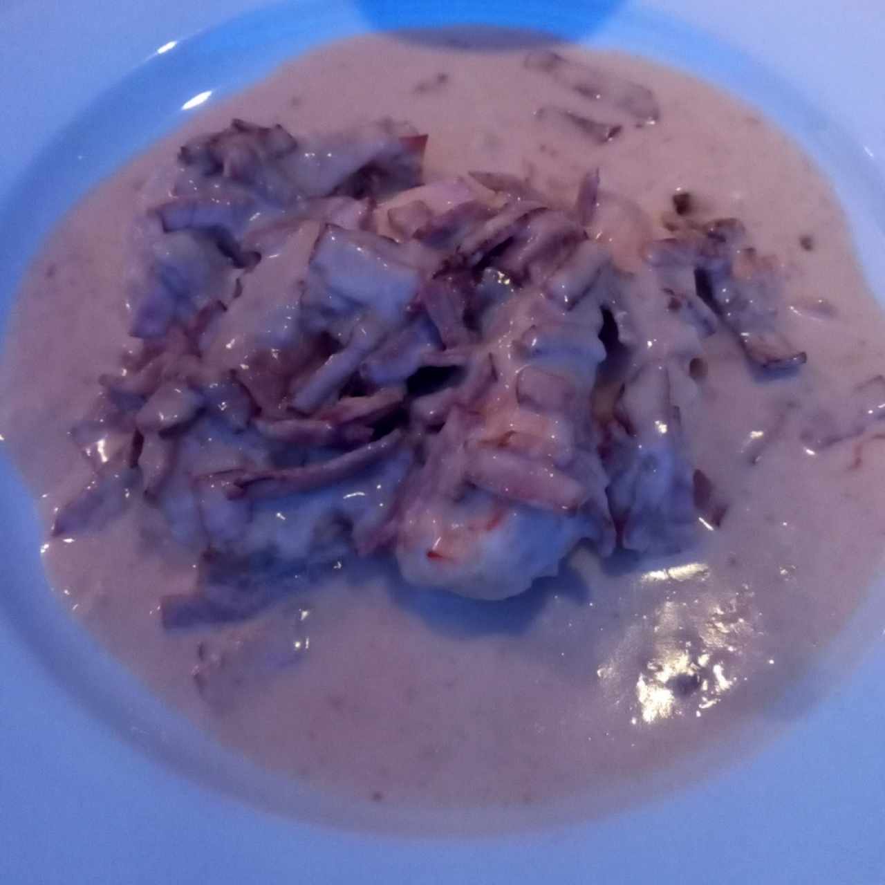 Langostinos a la Crema de Manchego y Beicon