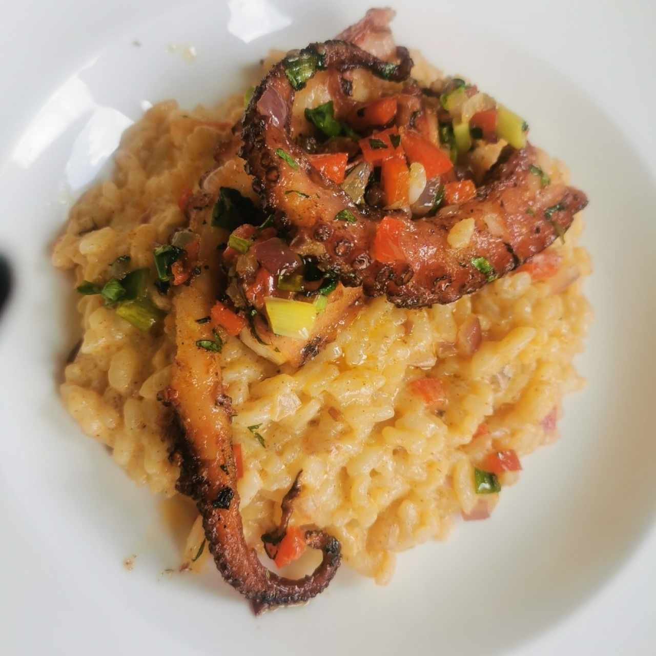 Pulpo con risotto caribeño