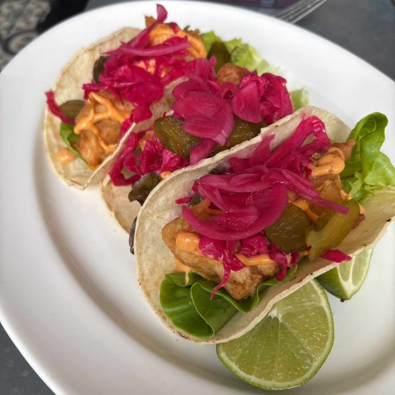 TACOS DE CORVINA TEMPURA