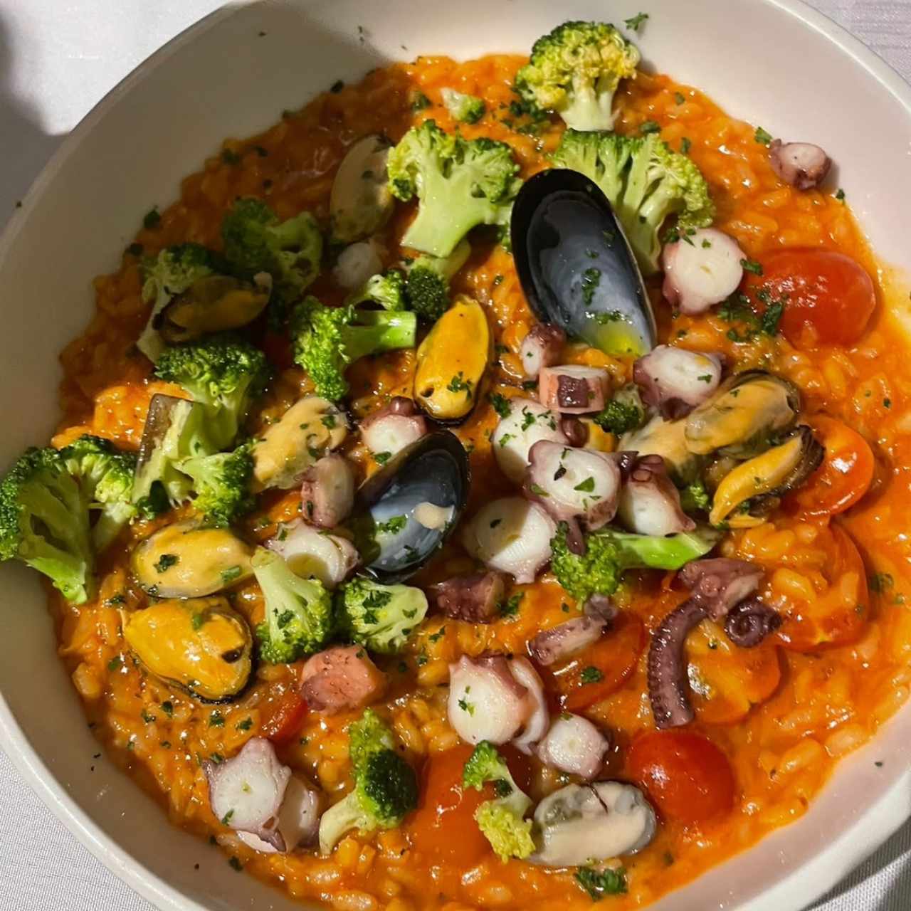 Risotto de Calamar, brocoli y pulpo