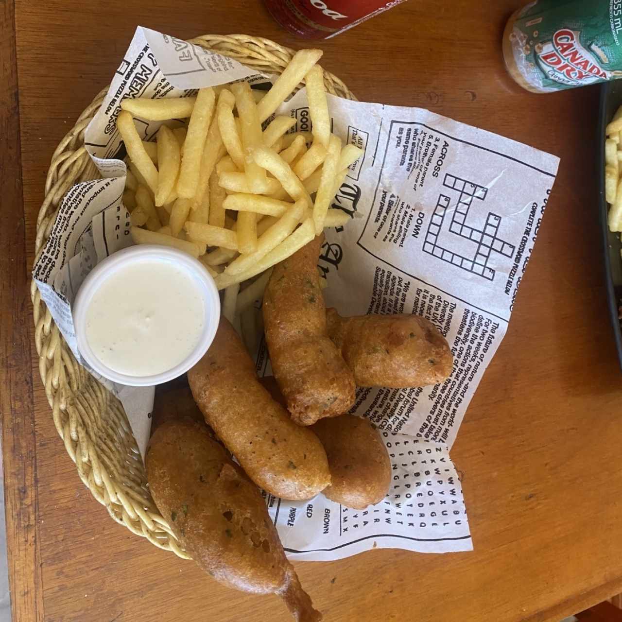 Fish o Chips our Famous Fresh Battered Fish w tartar sauce + Fries