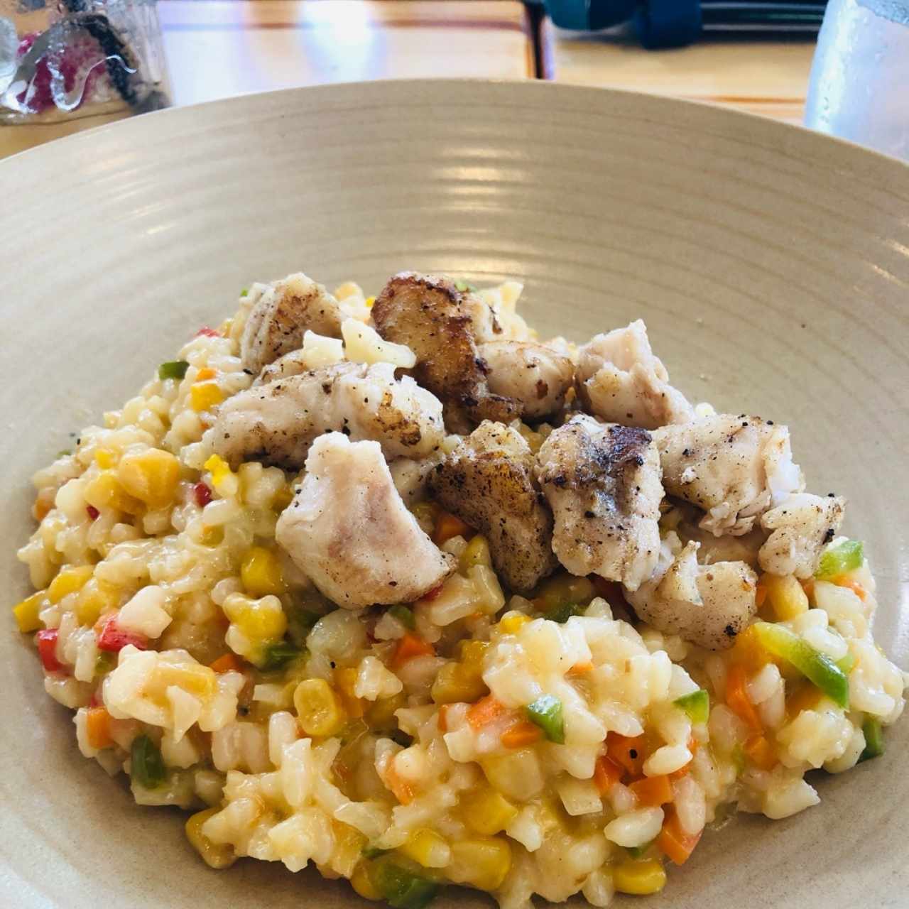 Risotto de vegetales con pescado👌