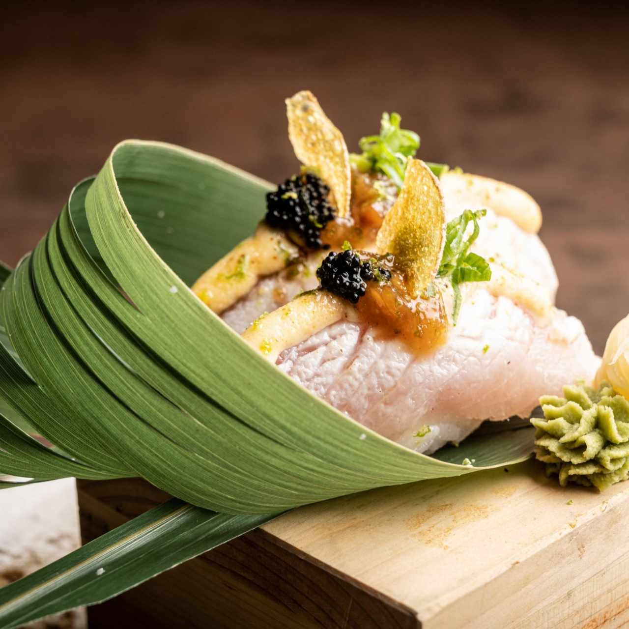 Torched Hamachi + Miso Ranch + Maní