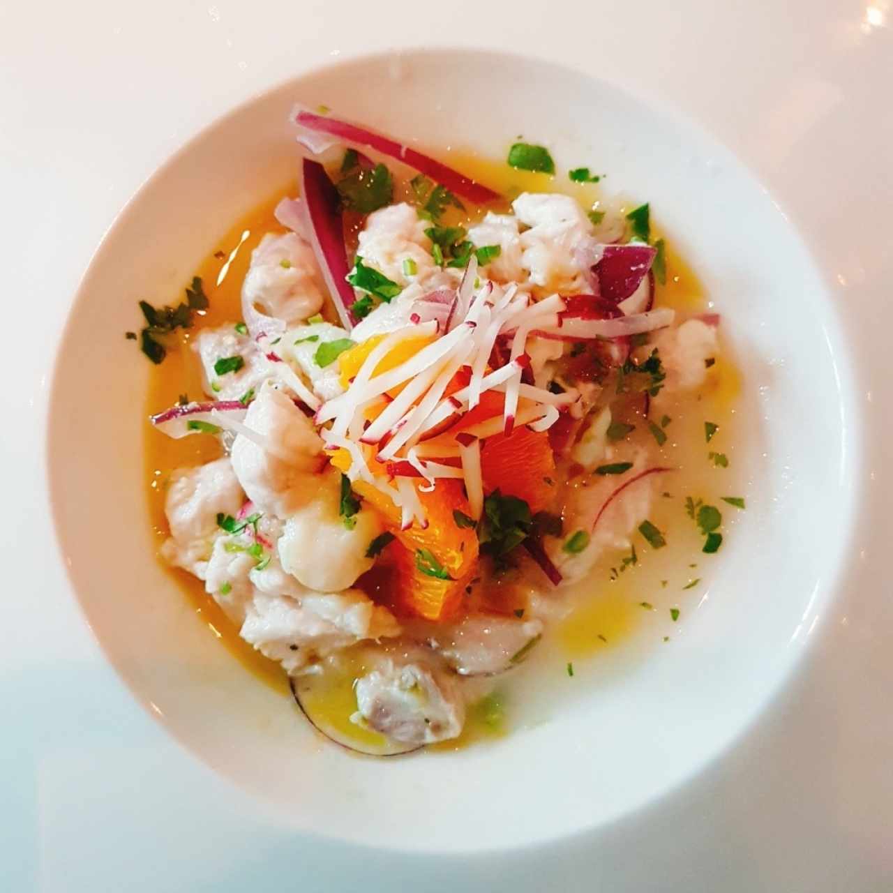 ceviche de Corvina con mandarina