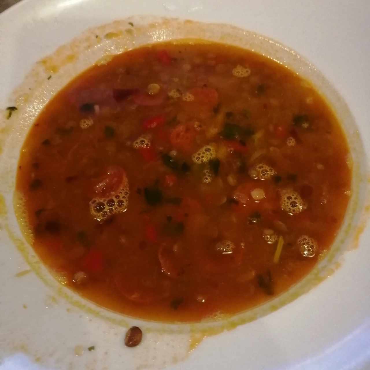 Sopa lenteja con chorizos 