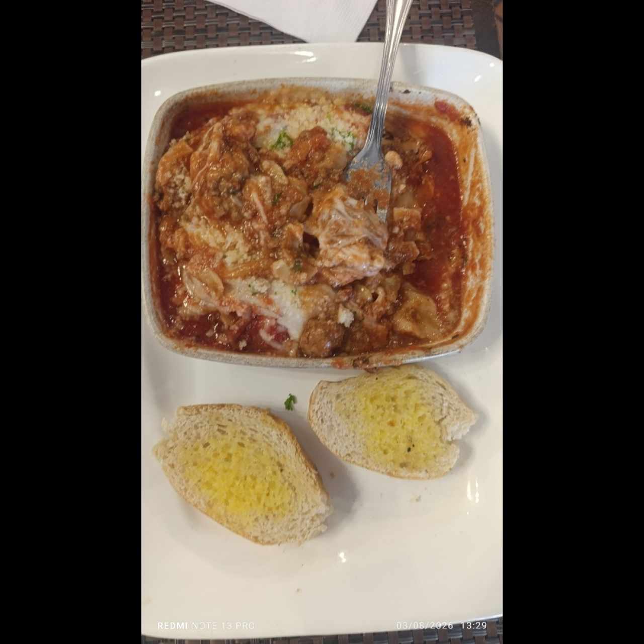 lasagna de carne Pomodoro gratinada 