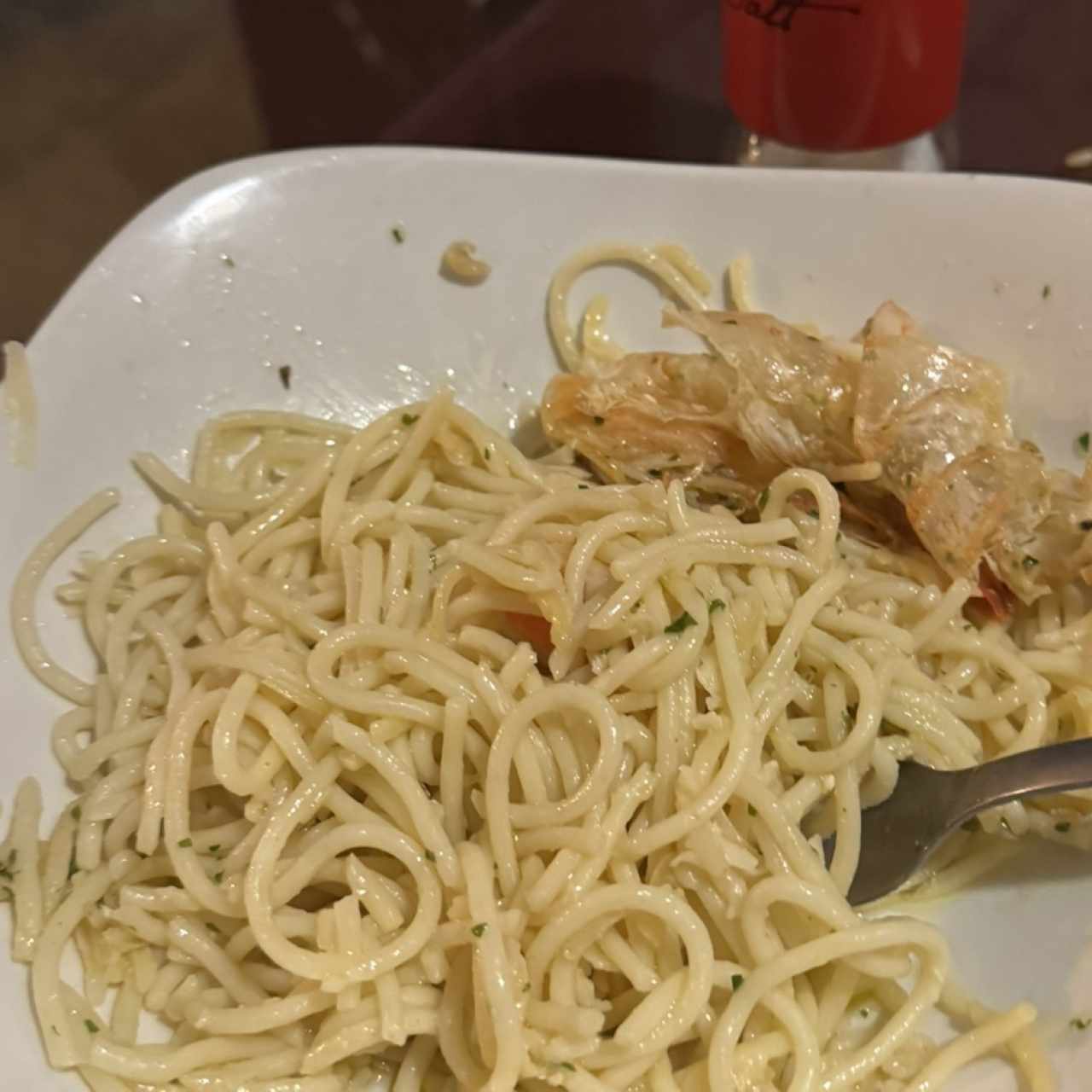 Espaguetis con camarones 