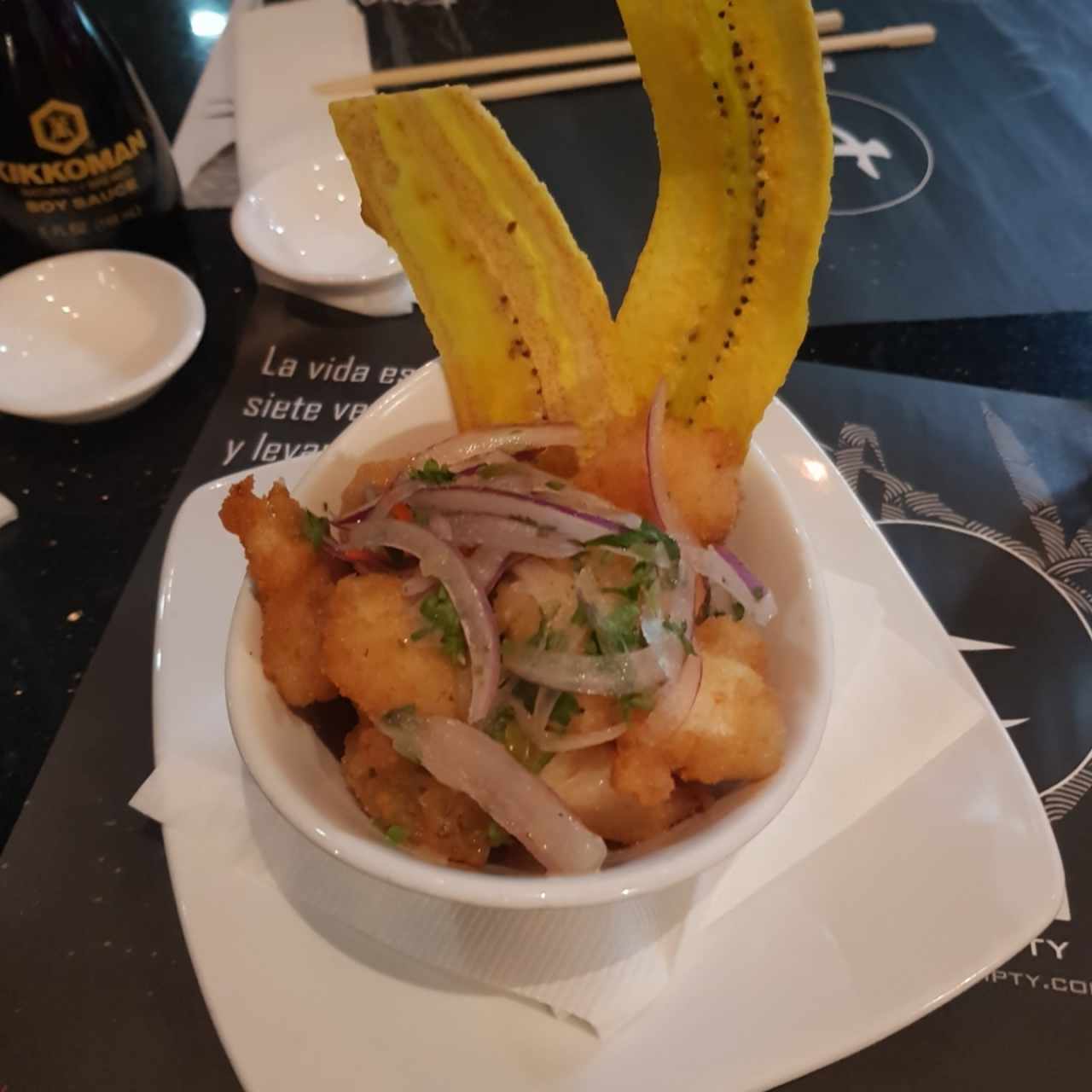 Ceviche frito de langostinos