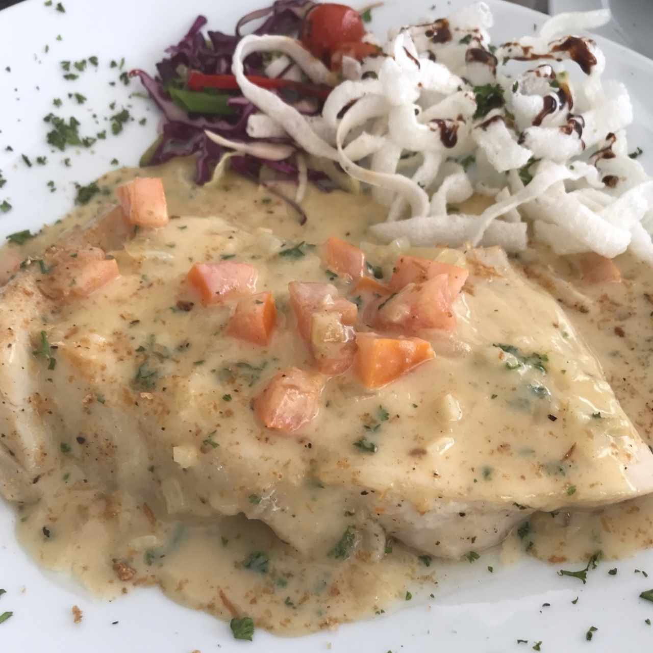 Corvina sudada en leche de coco