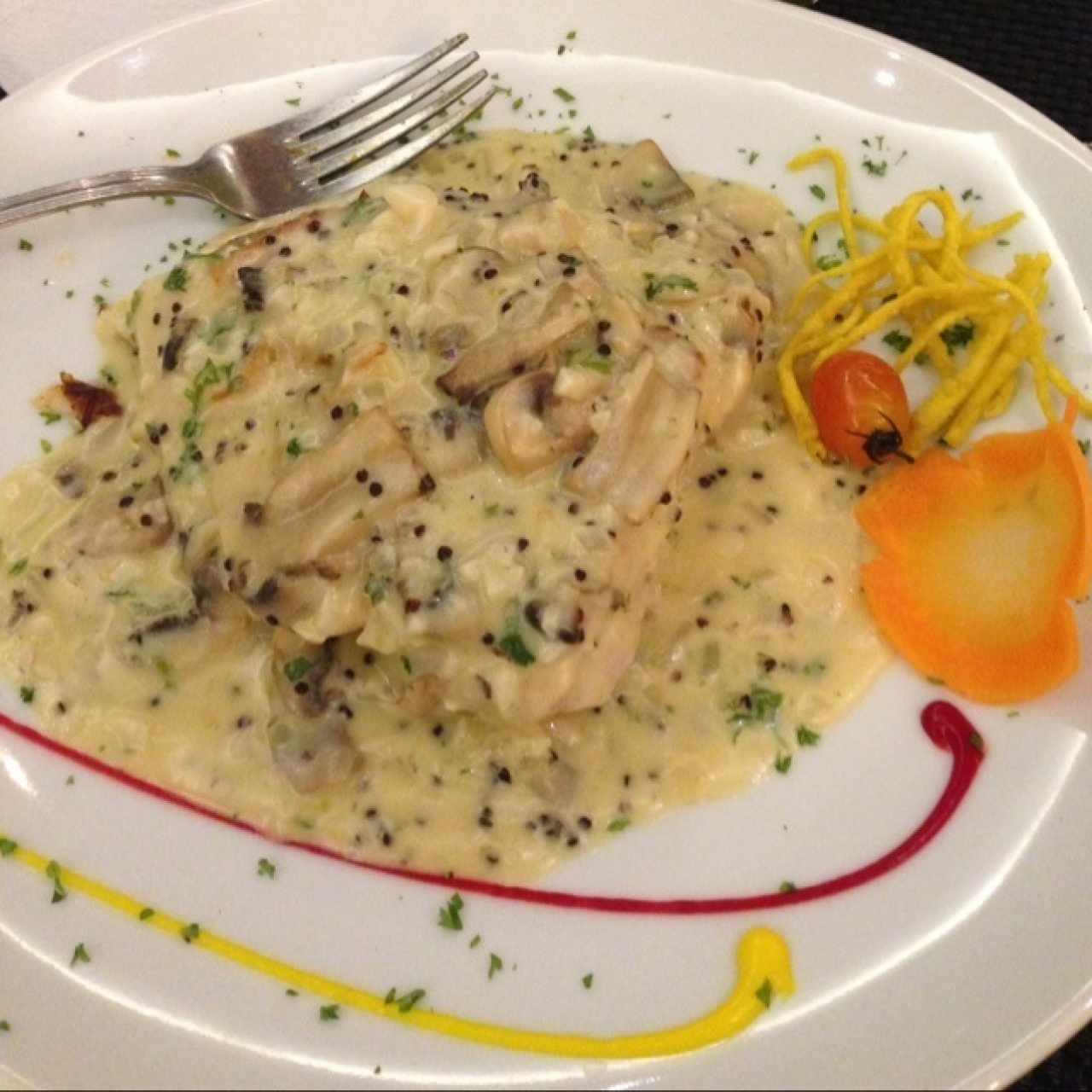 Corvina con quinoa y setas
