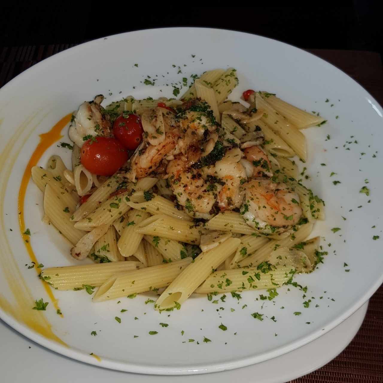 Pasta con langostinos al óleo