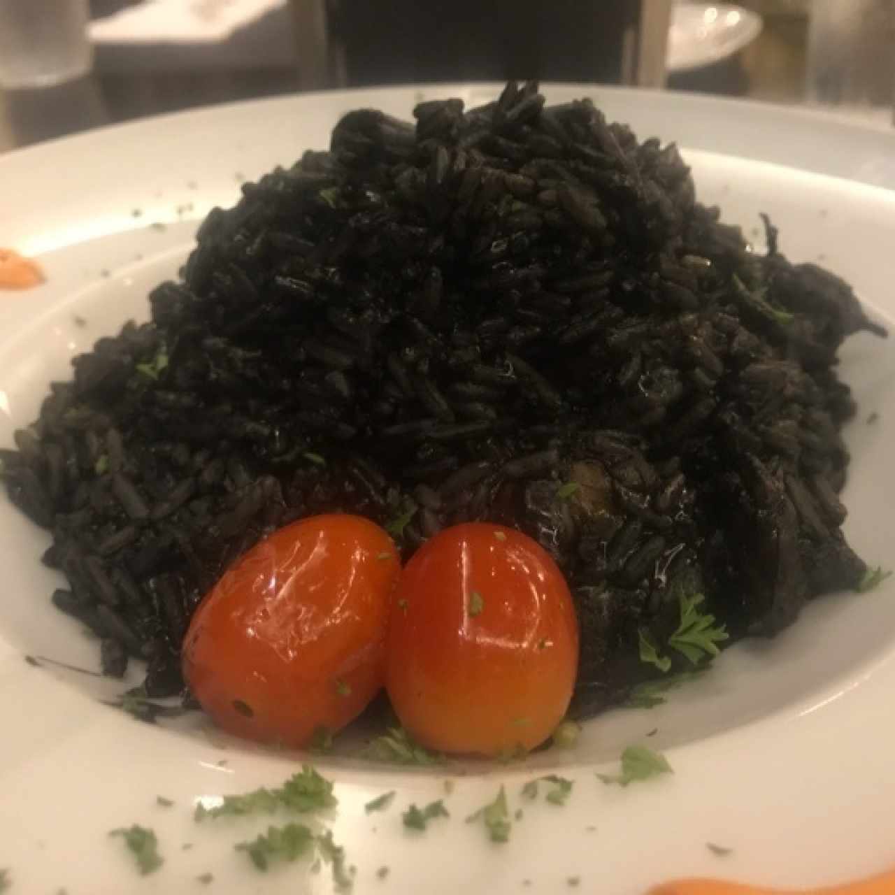 Rissotto negro con camarones