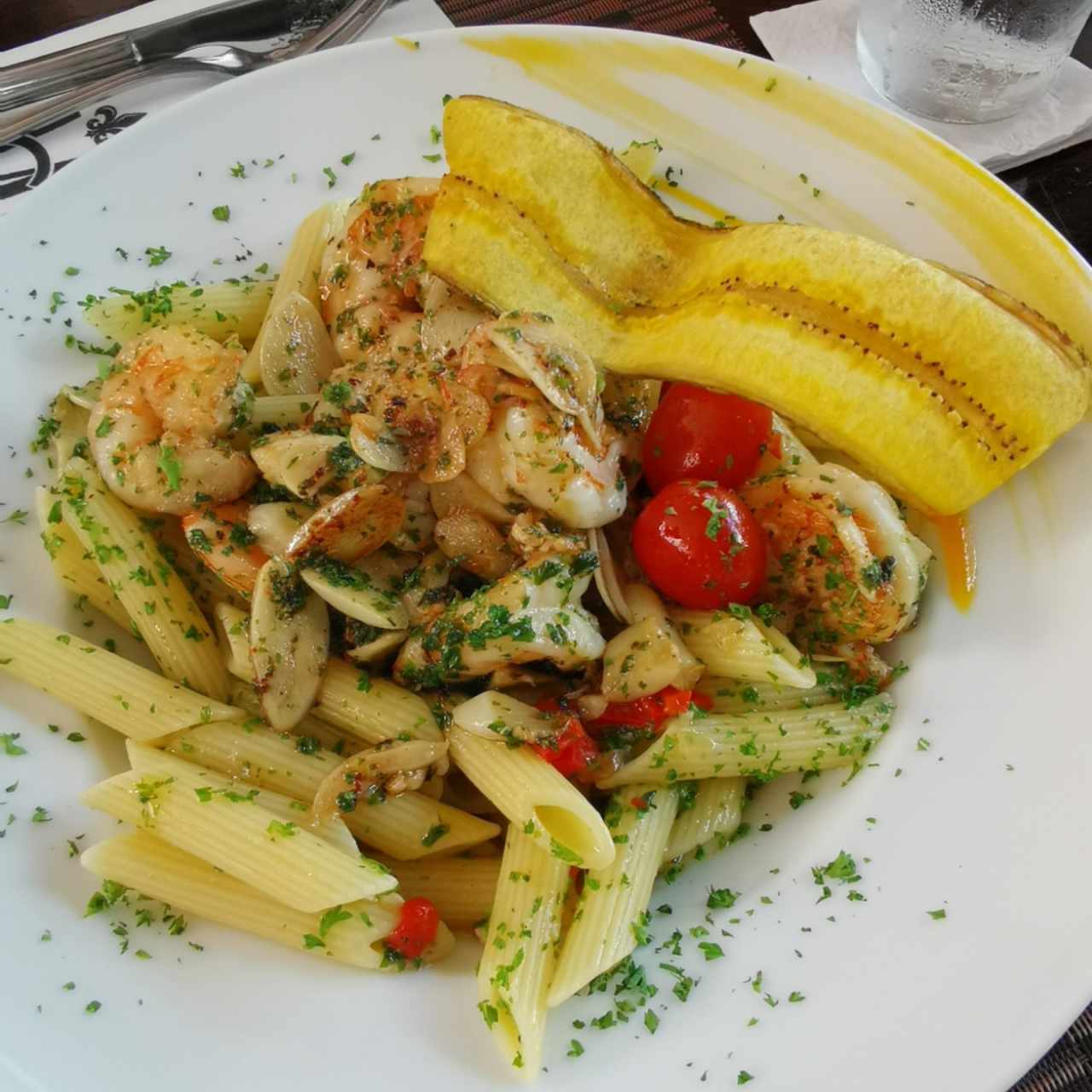Pasta con langostinos al óleo
