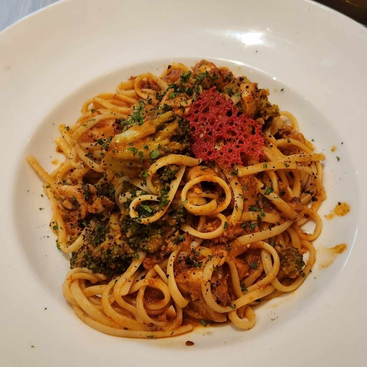 Linguini de pulpo y brócoli 