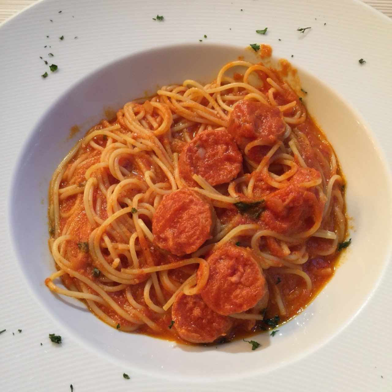 Recomendacion especial! Spaghetti con Salsa Pomodo y Salsiccia