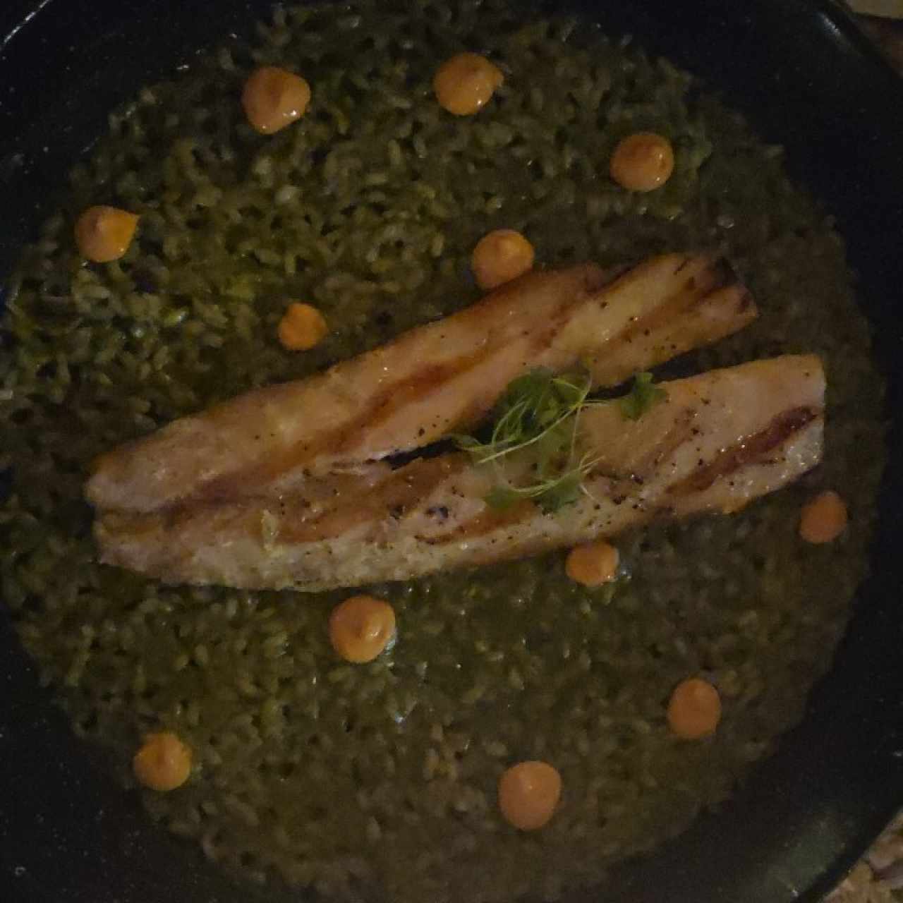 Arroz verde y cobia