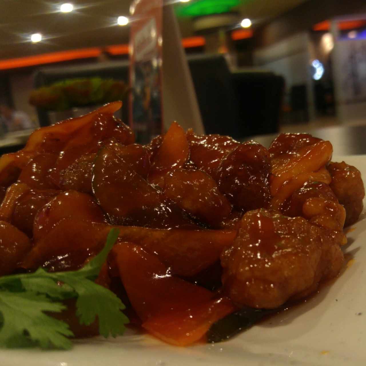 Puerco apanado en salsa agridulce
