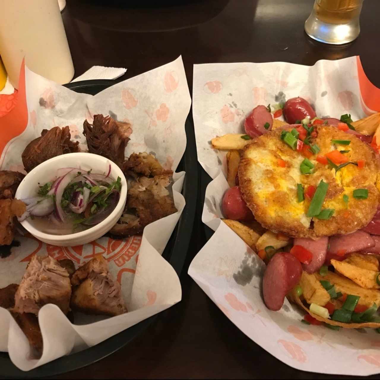 Salchipapa lima y Chicharron de Cerdo