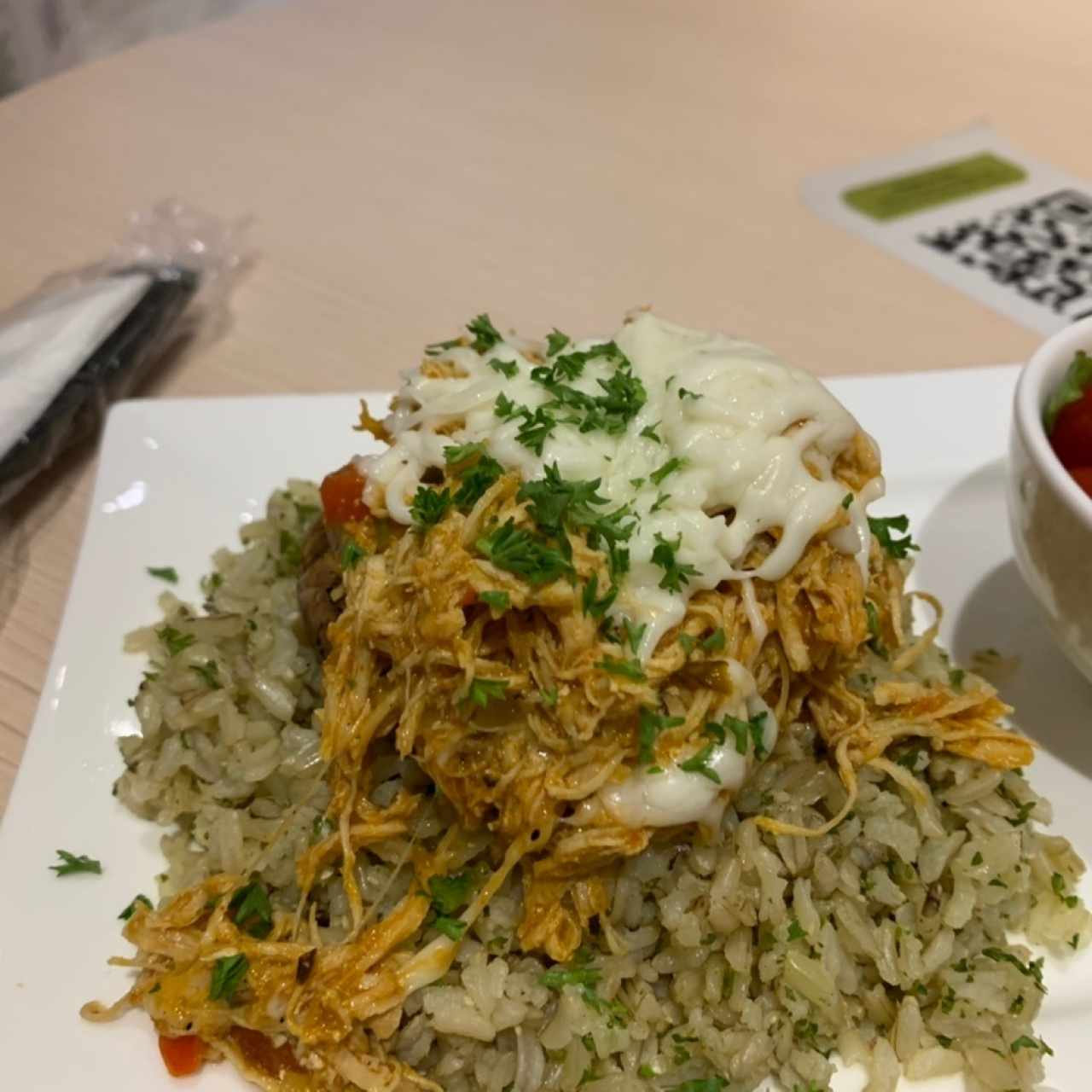 Menú del dia. Hongo portobelo relleno de pollo. 