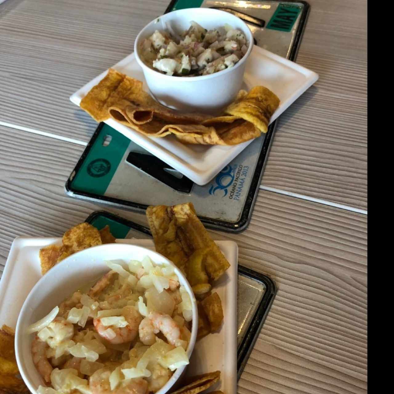Ceviche de corvina en salsa de maracuya, Ceviche de camarones en salsa de honey mustard