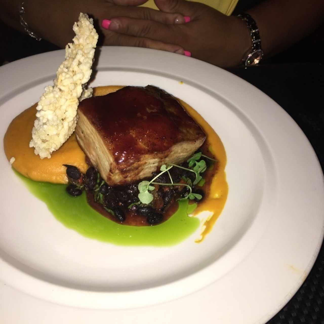 pork belly con arroz inflado