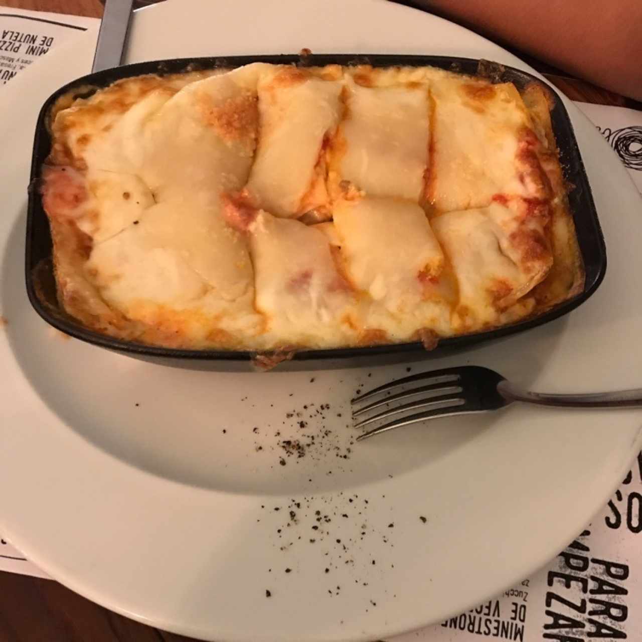 la lasagna estaba fria pero pedimos que lo calentara