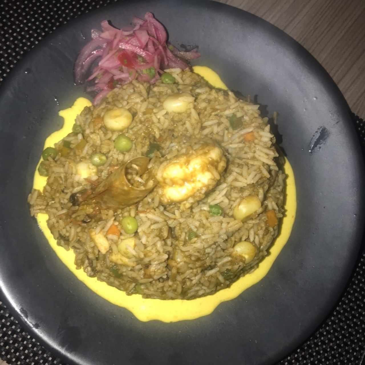 arroz verde con marisco 