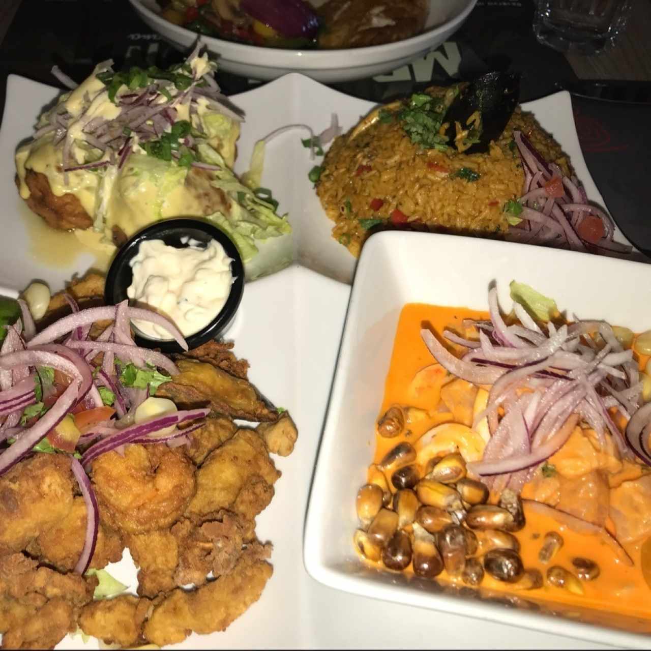 ceviche frito, jalea de mariscos...
