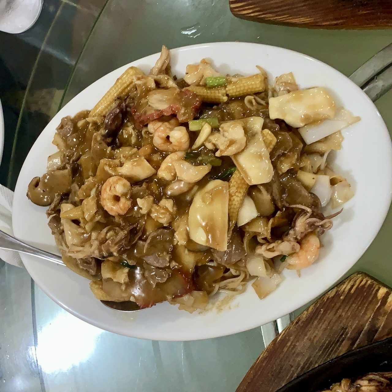 Tallarines con camarones