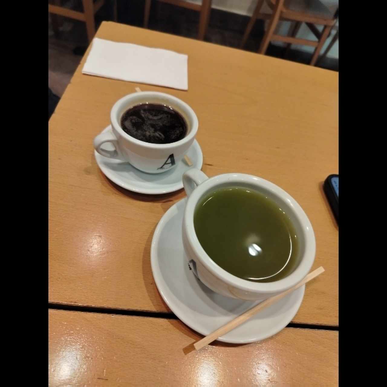 Café americano y te verde 